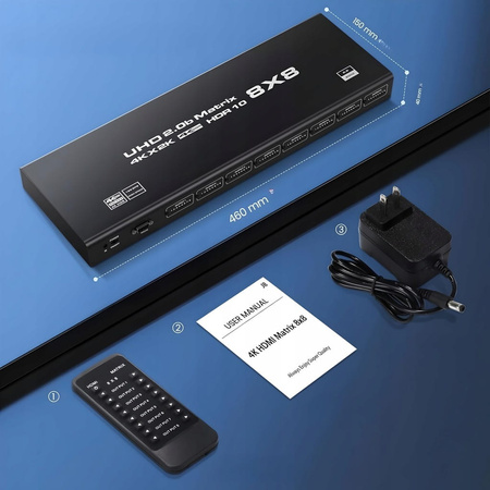 MATRIX HDMI 2.0 8x8 PRZEŁĄCZNIK SWITCH HDCP 2.2 RS232 8 WEJŚĆ - 8 WYJŚĆ