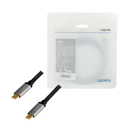 Logilink CUA0106 USB 2.0 Type-C cable USB 2.0 Type-C, USB-C (male), USB-C (male), Black/Grey, 1.5 m