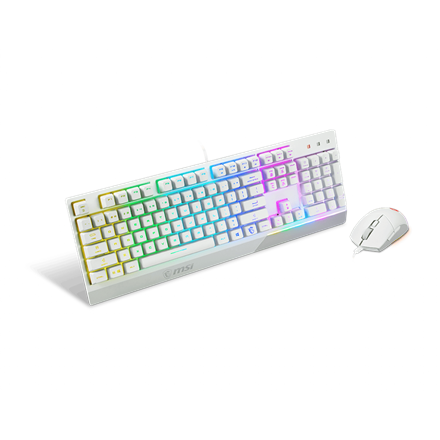 MSI Vigor GK30 COMBO WHITE Keyboard and Mouse Set Wired Mouse included Keyboard stunning RGB lighting effects in 6 areas. CLUTCH GM11 gaming mouse Stunning RGB lighting with over 7 lighting effects. 5-level DPI sensor matches with 5 different colors US Wh
