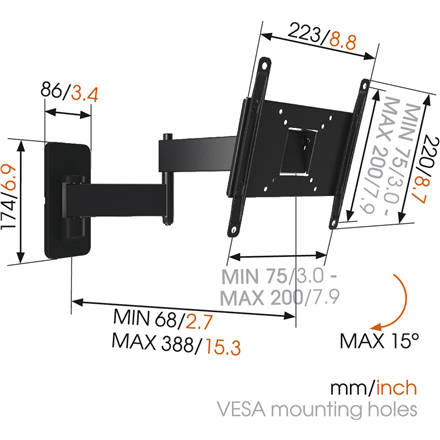 Vogels Wall mount MA2040-A1 19-40 " Full motion Maximum weight (capacity) 15 kg Black
