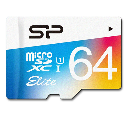 Silicon Power Elite UHS-1 Colorful 64 GB, MicroSDXC, Flash memory class 10, SD adapter