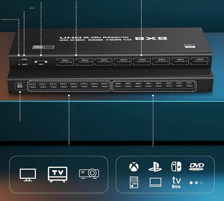 MATRIX HDMI 2.0 8x8 PRZEŁĄCZNIK SWITCH HDCP 2.2 RS232 8 WEJŚĆ - 8 WYJŚĆ