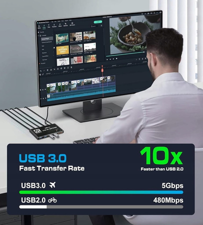 PRZEŁĄCZNIK KVM HDMI 2.0 4xUSB 3.0 SWITCH 4K/60HZ 2 KOMPUTERY - 1 MONITOR