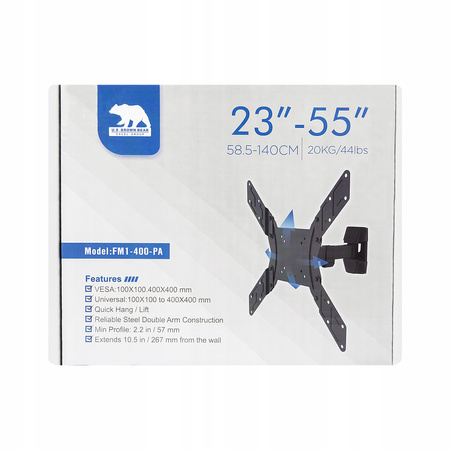 UCHWYT TV 55" OBROTOWY UCHYLNY WIESZAK ŚCIENNY LCD