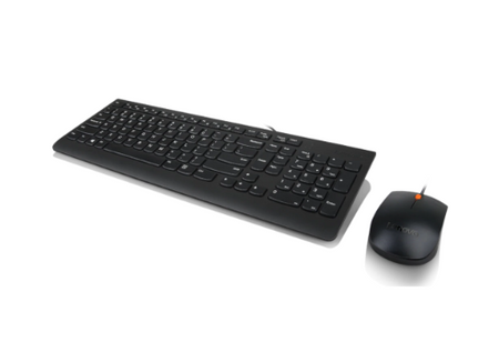 Lenovo USB Combo Keyboard & Mouse 300 Keyboard and Mouse Combo A keyboard & mouse combo that features a modern, space-saving design giving your desk a clean and stylish appeal. To go along with its design, the keyboard features a waterproof exterior keepi