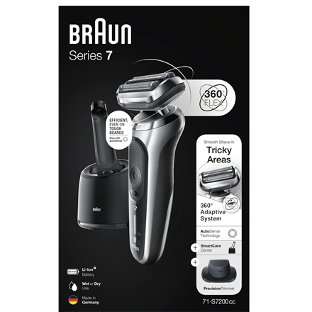 Braun Shaver 71-S7200cc Operating time (max) 50 min, Wet & Dry, Silver/Black