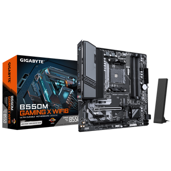 Gigabyte B550M GAMING X WIFI6 | Processor family AMD | Processor socket AM4 | DDR4 DIMM | Supported hard disk drive interfaces SATA, M.2 | Number of SATA connectors 4