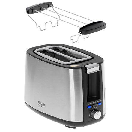 Adler Toaster AD 3214 Power 750 W Number of slots 2 Housing material Stainless steel Silver