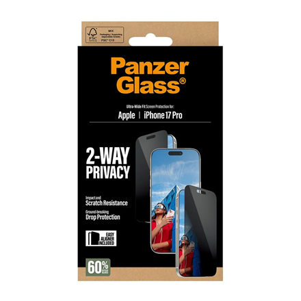 PanzerGlass Screen protector | Apple | iPhone 17 Pro | Glass | Transparent | Ultra-Wide Fit w. EasyAligner