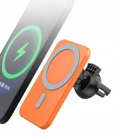 BEZPRZEWODOWA ŁADOWARKA SAMOCHODOWA UCHWYT MAGNETYCZN NA KRATKĘ IPHONE 15W