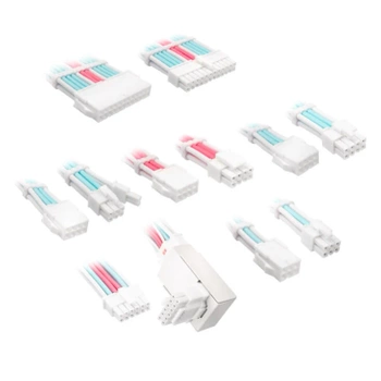 Zestaw przedłużaczy kablowych Kolink Core Pro 12 V-2 x 6 typu 1 – lśniąca biel/neonowy błękit/czysty róż