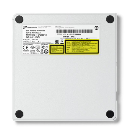 H.L Data Storage Ultra Slim Portable DVD-Writer GP57EW40 Interface USB 2.0 DVD±R/RW CD read speed 24 x CD write speed 24 x White Desktop/Notebook