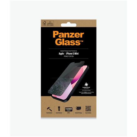 PanzerGlass Apple iPhone 13 Mini Tempered glass Black Privacy Screen Protector Crystal clear; Resistant to scratches and bacteria; Shock absorbing; Easy to install
