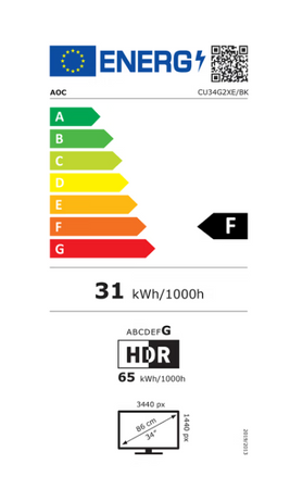 AOC | Monitor | CU34G2XE/BK | 34 " | VA | 3440 x 1440 pixels | 21:9 | 1 ms | 300 cd/m² | HDMI ports quantity 1 | 144 Hz