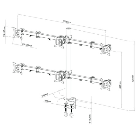 UCHWYT BIURKOWY DO 6 MONITORÓW LED/LCD 13-20" L-06 ART seria PREM