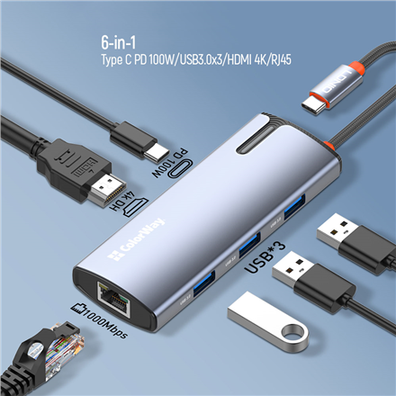 ColorWay 6-in-1 Docking Station | CW-HUB02 | 100 W