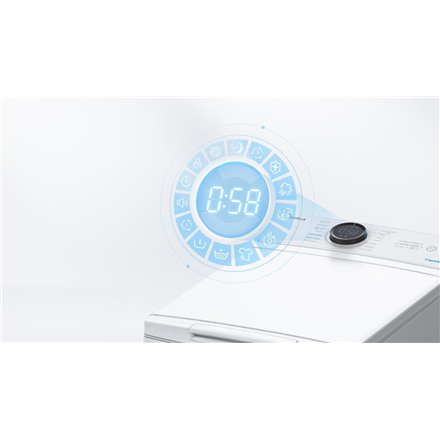 Midea Washing Machine | MF100T60B/W | Energy efficiency class A | Top loading | Washing capacity 6 kg | 1200 RPM | Depth 61 cm | Width 40 cm | Display | LED | Steam function | White