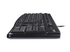 Logitech K120, US Standard Wired • Virtually silent, low-profile keys• Industry standard layout with full-size F-keys and number pad• Sleek, thin profile keyboard with a spill-resistant design*• Plug-and-play USB connection• Bold, bright white characters 