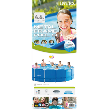 Intex Metal Frame Pool Set with Filter Pump, Safety Ladder, Ground Cloth, Cover Blue