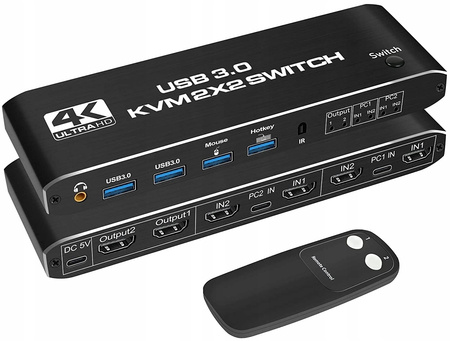 KONSOLA KVM HDMI 2.0 Przełącznik Switch 2 monitory