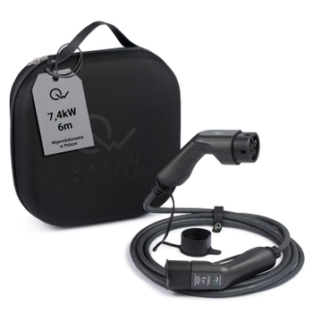Zielony kabel Wallbox EV typu 2 11kW 6 metrów w twarda pokrowcu