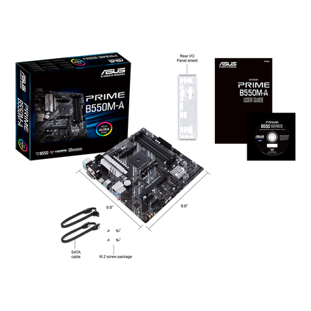 Asus PRIME B550M-A Processor family AMD, Processor socket AM4, DDR4, Memory slots 4, Supported hard disk drive interfaces M.2, SATA, Number of SATA connectors 4, Chipset AMD B, Micro ATX