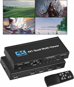 DZIELNIK HDMI 4x1 QUAD MULTI VIEWER PRZEŁĄCZNIK 4x1 Rozdzielacz 4K + PILOT