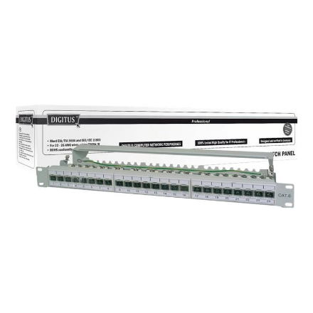 Digitus CAT 6A Patch Panel, shielded, 1U, 24-port, 8P8C, 19", Grey, RAL 7035 | Digitus