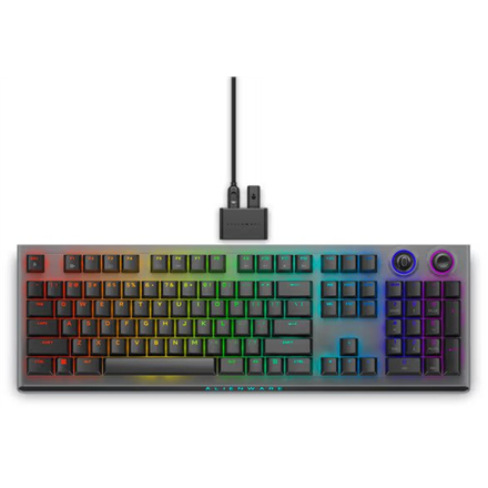 Dell Alienware Tri-Mode AW920K Wireless Gaming Keyboard AlienFX per-key RGB / 16.8 million colors; Hot Keys: Programmable, rocker switch and dial RGB LED light US Wireless Dark Side of the Moon CHERRY MX Red Bluetooth Wireless connection Numeric keypad