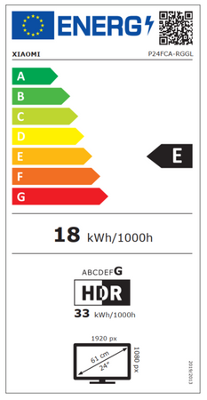 Xiaomi G24i EU | 23.8 " | IPS | FHD | 16:9 | 180 Hz | 1 ms | 1920 x 1080 pixels | HDMI ports quantity 1