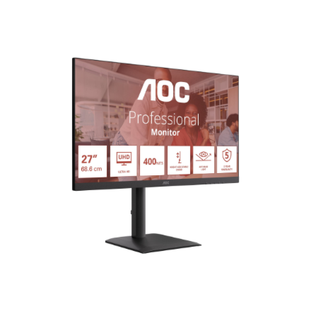 AOC U27E4CV | 27 " | IPS | UHD | 16:9 | 60 Hz | 4 ms | 3840 x 2160 pixels | 400 cd/m² | HDMI ports quantity 2 | Black