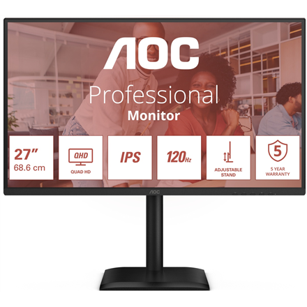 AOC Q27E4U | 27 " | IPS | QHD | 16:9 | 120 Hz | 4 ms | 2560 x 1440 pixels | 350 cd/m² | HDMI ports quantity 1