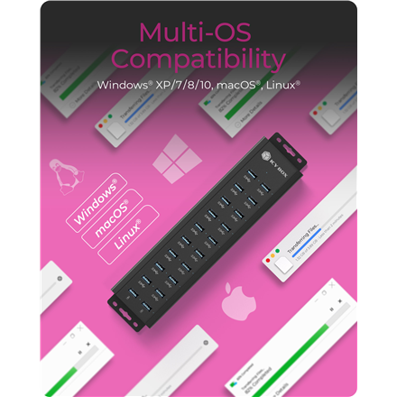 Raidsonic | 20-in-1 USB HUB with power supply, on/off button and mounting brackets | IB-HUB1720-U3