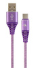 Kabel USB 2.0 - typ C (AM/CM) oplot tekstylny 2m purpurowo-biały Gembird