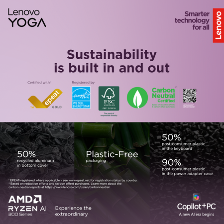 Lenovo Yoga Pro 7 14AKP10 | Tidal Teal | 14.5 " | OLED | 3K | 2944 x 1840 pixels | Glossy | AMD Ryzen AI 7 | 350 | 32 GB | Soldered LPDDR5x | Solid-state drive capacity 1000 GB | AMD Radeon 860M Graphics | Windows 11 Home | 802.11be | Bluetooth version 5.