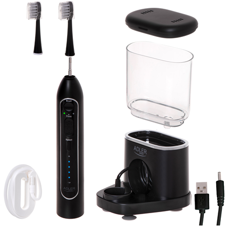 Adler 2-in-1 Water Flossing Sonic Brush | AD 2180b | Rechargeable | For adults | Number of brush heads included 2 | Number of teeth brushing modes 1 | Black