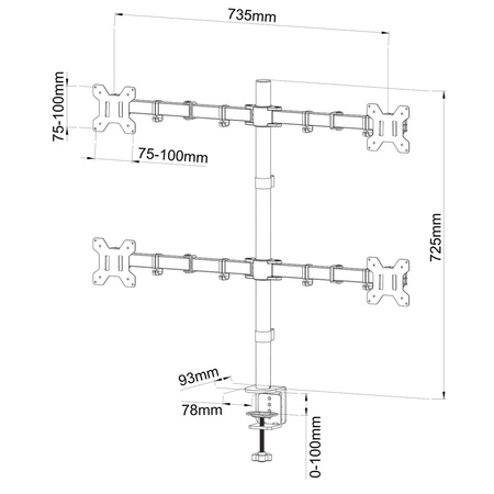 UCHWYT BIURKOWY DO 4 MONITORÓW LED/LCD 13-27" L-04N ART
