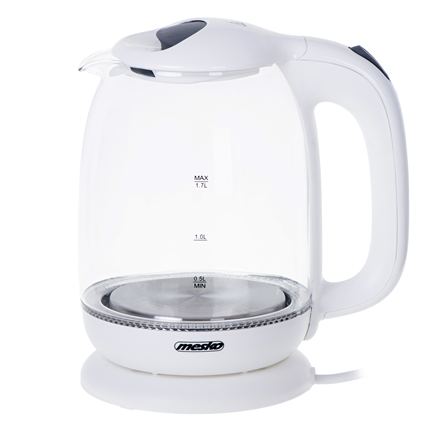 Mesko Kettle MS 1302w Electric, 2200 W, 1.7 L, Glass, 360° rotational base, White