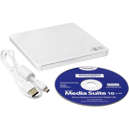 H.L Data Storage Ultra Slim Portable DVD-Writer GP60NW60 Interface USB 2.0 DVD±R/RW CD read speed 24 x CD write speed 24 x White Desktop/Notebook