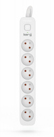 Przedłużacz KERG z wyłącznikiem-6 gniazd-biało-szary-1,5m-16A-H05VV-F-3x1,5mm2
