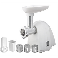 Meat mincer Camry CR 4802 White 600-1500 W Number of speeds 1 Middle size sieve, mince sieve, poppy sieve, plunger, sausage filler, vegatable attachment.