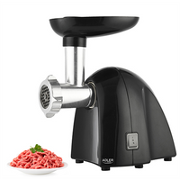 Adler Meat mincer AD 4811 Black 600 W Number of speeds 1 Throughput (kg/min) 1.8 3 replaceable sieves: 3mm for grinding poppies and preparing meat and vegetable stuffing; 5mm for meatballs, Roman roast and beef burgers; 7mm for coarsely ground sausages,